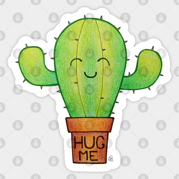 I Need a Hug - A Happy Cute Hugging Cactus Sticker by Elinaana